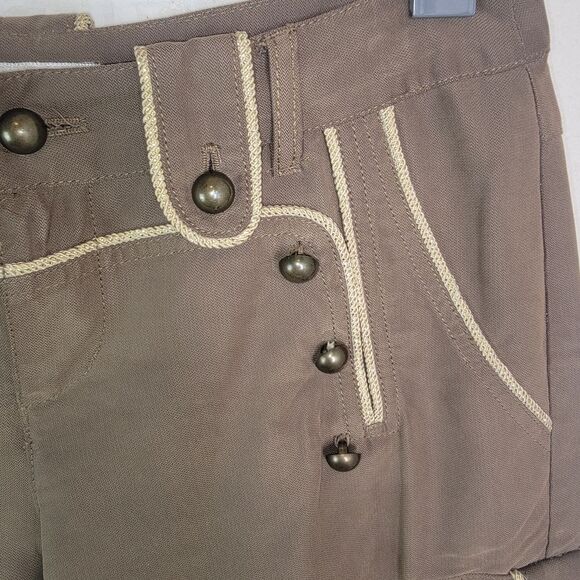Cache olive gold rope Embellished cargo capri pants size 0 - Picture 3 of 8